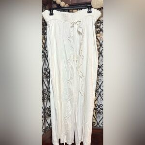 V Cristina Ivory Lace Trim Wide Leg Pants